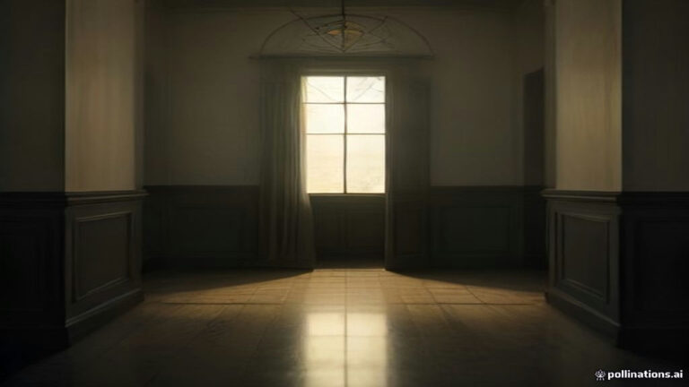A vintage floor mirror with fine, web-like cracks reflecting soft warm light in a quiet room.