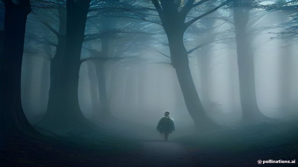 A misty dirt path through an atmospheric forest at twilight with long stretching shadows.