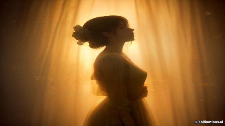 Soft amber light filtering through translucent lace in a gentle, warm dreamscape suggestive of a comforting embrace