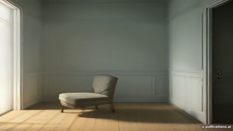 A surreal dreamscape showing an empty armchair and a glowing doorway dissolving into soft morning mist.