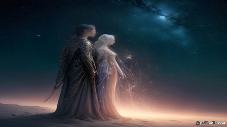 Luminous star figures and constellation lines awakening and stepping out across a dark night sky
