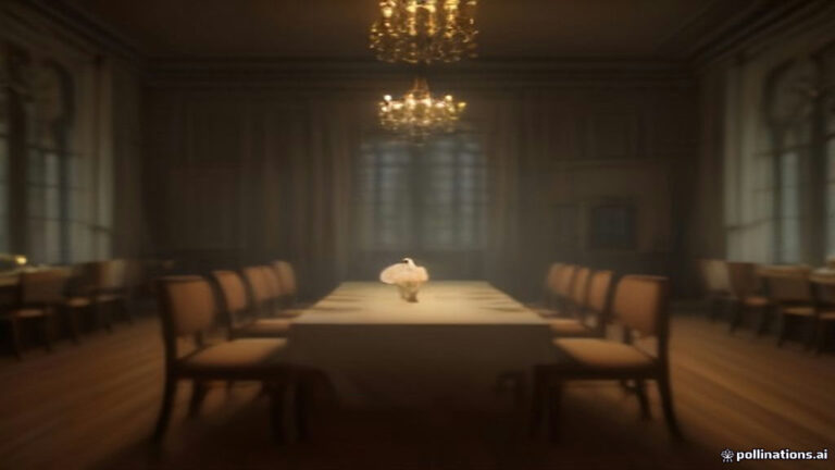 An empty vintage champagne glass beside blank speech notes on a dimly lit banquet table