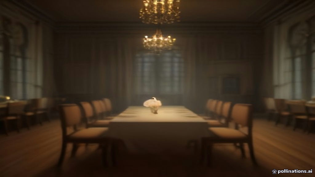 An empty vintage champagne glass beside blank speech notes on a dimly lit banquet table