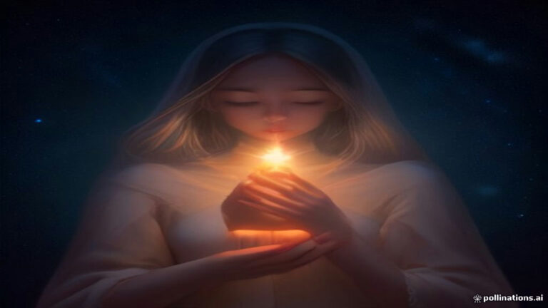 Human hands gently holding a brilliant glowing star against a dark celestial background