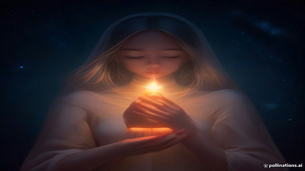 Human hands gently holding a brilliant glowing star against a dark celestial background