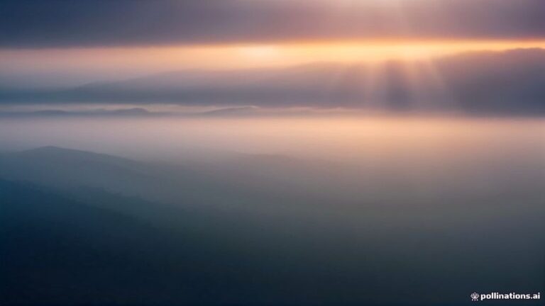 A vast, misty dreamscape bathed in golden morning light with gentle clouds stretching beneath an endless sky.