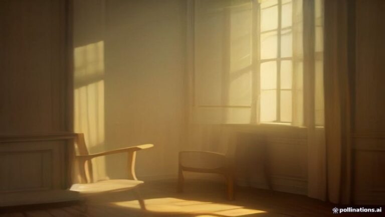 A quiet room with golden afternoon sunlight streaming through a window onto a wooden chair.