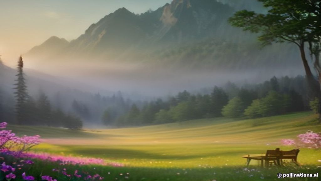 Two empty chairs in a sunlit meadow under warm golden morning light