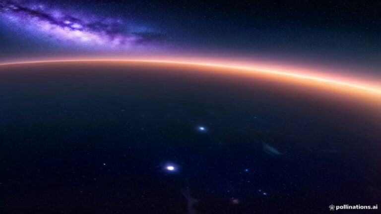 A line of colorful glowing planets aligned perfectly across a deep indigo night sky.