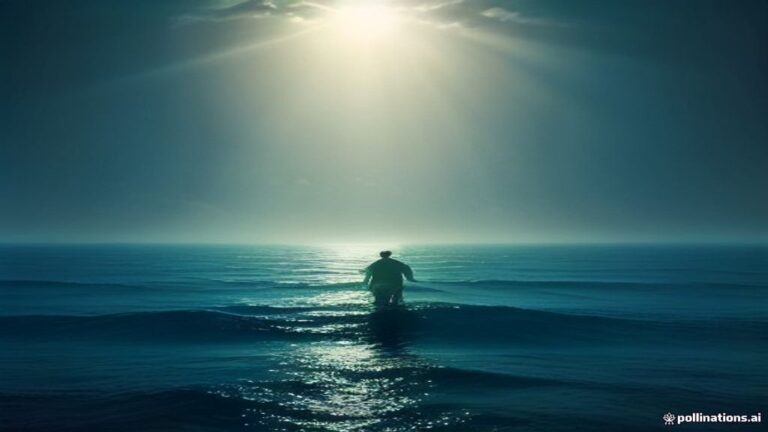 A person swimming effortlessly underwater in a calm, completely transparent ocean illuminated by sunlight rays