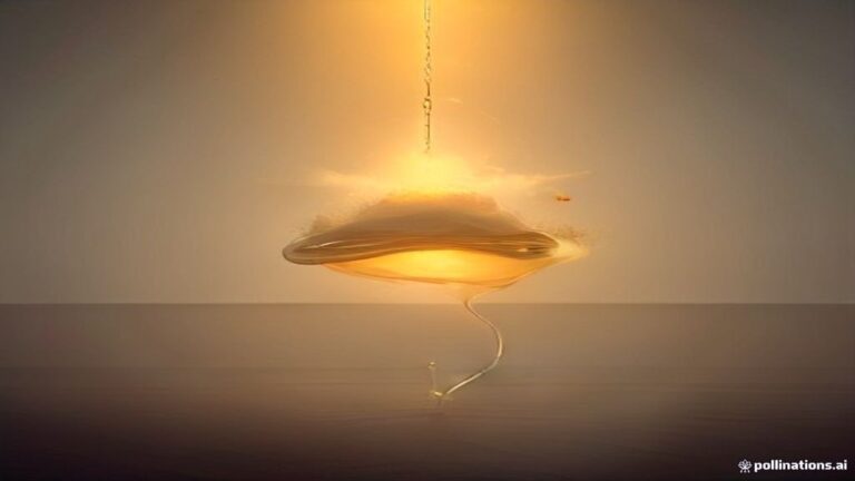 Delicate ivory fragments dissolving into fine golden sand suspended in mid-air in soft ambient light.