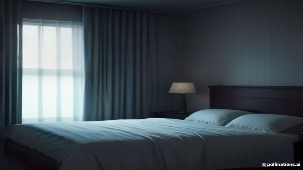 A quiet, dimly lit bedroom at twilight with soft shadows and blue ambient light.