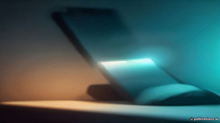 A glowing smartphone lying on a bedside nightstand displaying a text message notification in soft light